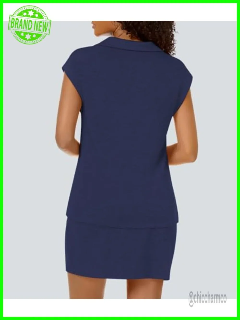 Women's Two Piece Skirt Set Cap Sleeve V Neck Top Skort Casual Summer Outfit